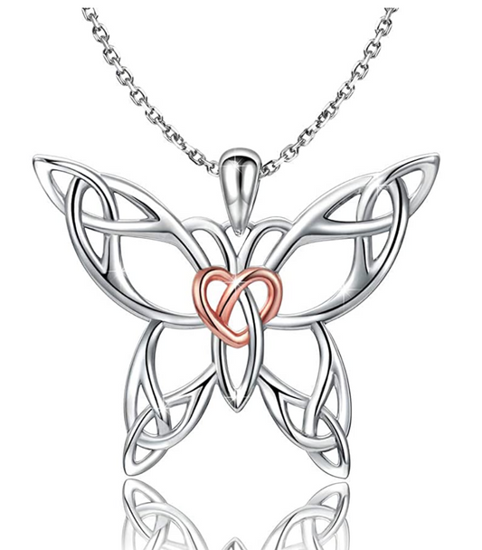 Heart Butterfly Necklace Love Butterfly Pendants Jewelry Butterfly Chain Birthday Gift 925 Sterling Silver 18in.