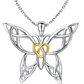 Heart Butterfly Necklace Love Butterfly Pendants Jewelry Butterfly Chain Birthday Gift 925 Sterling Silver 18in.