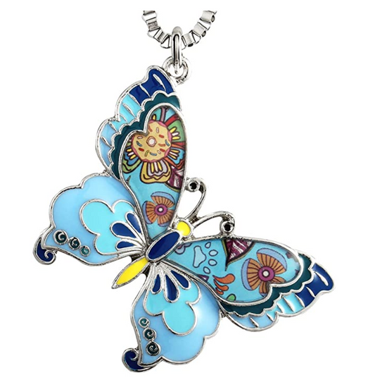 Colorful Butterfly Necklace Butterfly Pendants Jewelry Butterfly Chain Birthday Gift Silver Color 22in.