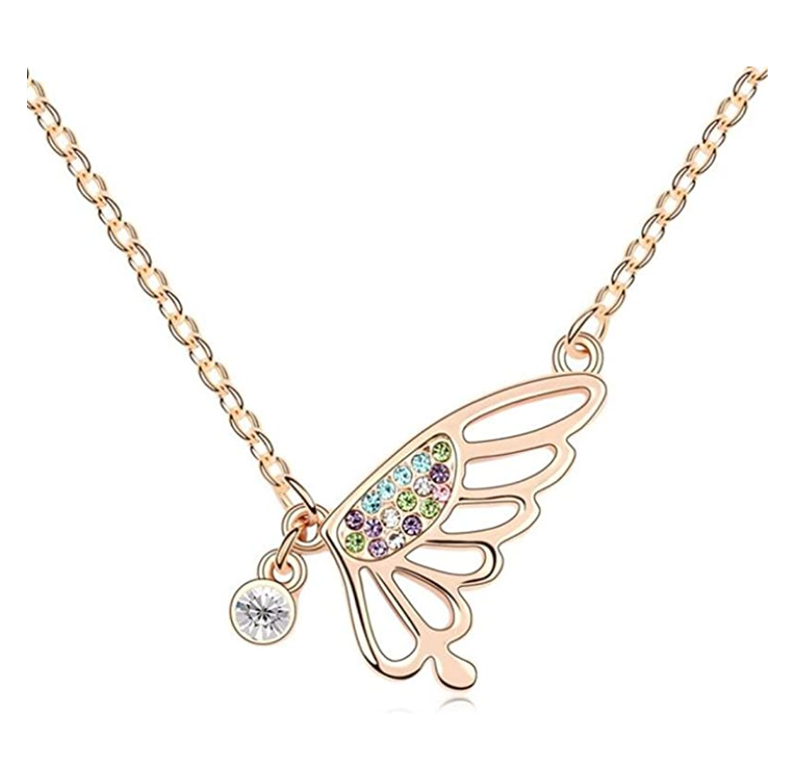 Butterfly Wing Necklace Simulated Diamond Butterfly Pendants Jewelry Butterfly Chain Birthday Gift 18in.