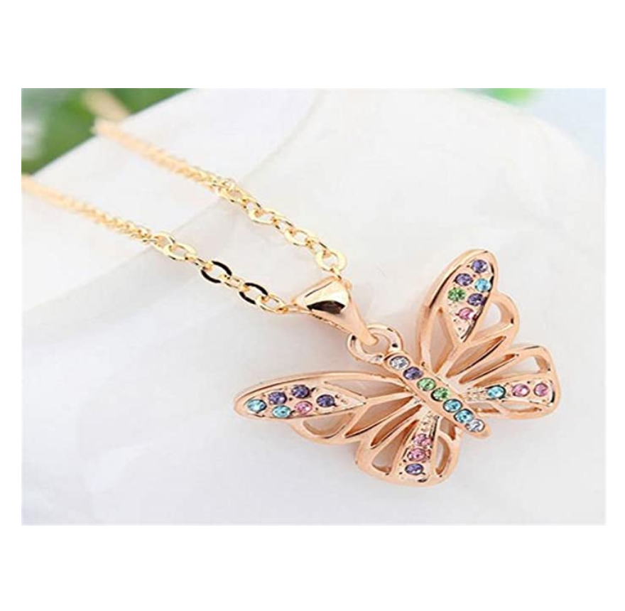 Butterfly Necklace Simulated Diamond Rainbow Butterfly Pendants Jewelry Butterfly Chain Birthday Gift 18in.