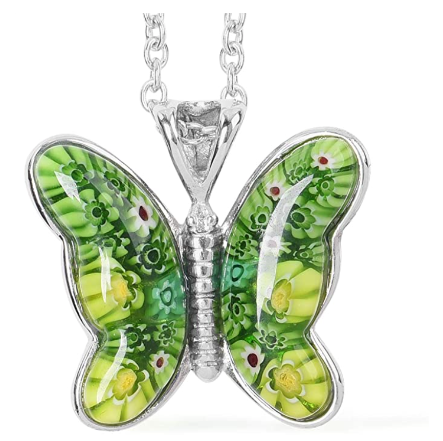 Vibrant Butterfly Necklace Green Butterfly Pendants Jewelry Butterfly Chain Birthday Gift 18in.