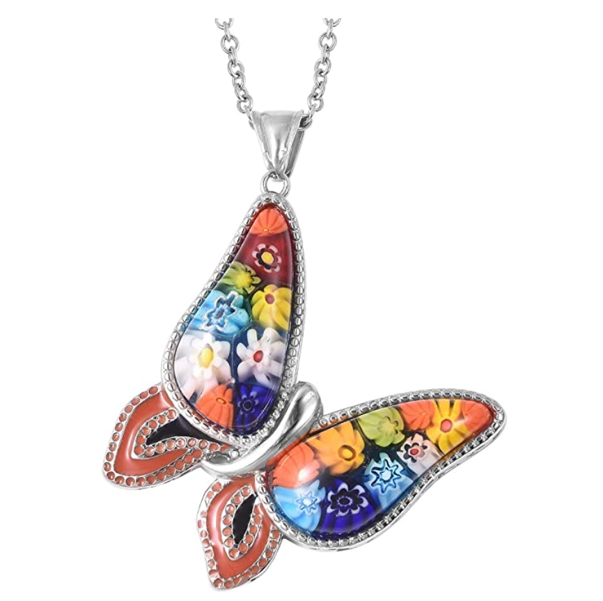 Butterfly Flower Necklace Butterfly Pendants Flower Jewelry Butterfly Chain Birthday Gift 18in.