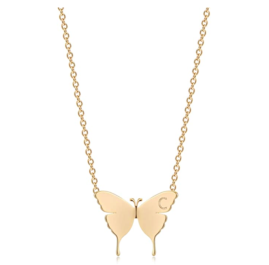 Custom Butterfly Letter Necklace Butterfly Name Pendants Chain Butterfly Necklace Chain Gold Color Birthday Gift 18in.