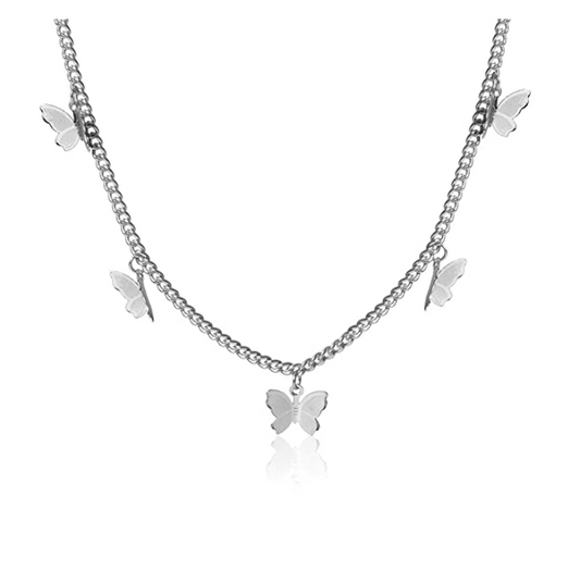 Butterfly Choker Necklace Butterfly Pendants Chain Butterfly Necklace Chain Silver Gold Color Birthday Gift 18in.