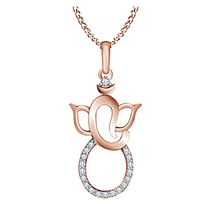 Ganapati Pendant Simulated Diamond Elephant Necklace Jewelry Hindu Lucky Chain Rose Gold 925 Sterling Silver 18in.