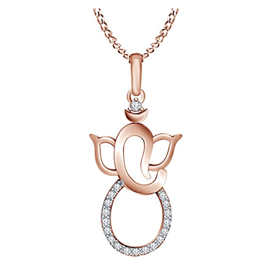 Ganapati Pendant Simulated Diamond Elephant Necklace Jewelry Hindu Lucky Chain Rose Gold 925 Sterling Silver 18in.