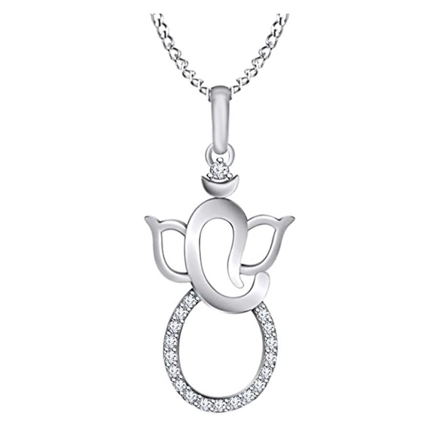 Ganapati Pendant Simulated Diamond Elephant Necklace Jewelry Hindu Lucky Chain Rose Gold 925 Sterling Silver 18in.