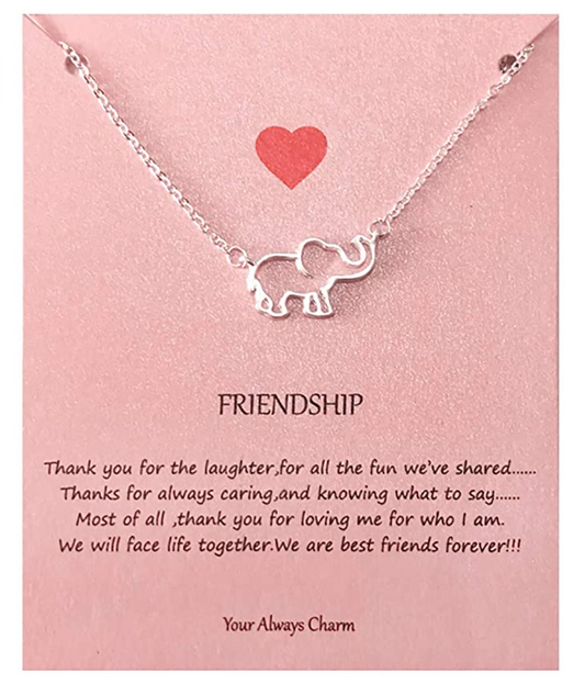 Friendship Elephant Pendant Necklace Elephant Jewelry Lucky Chain Gift Rose Gold Silver Color 18in.