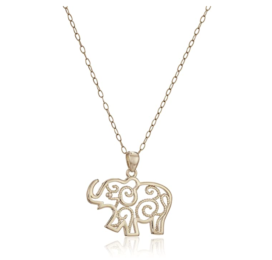 Filigree Elephant Pendant Necklace Elephant Jewelry Lucky Chain Gift 925 Sterling Silver 18in.