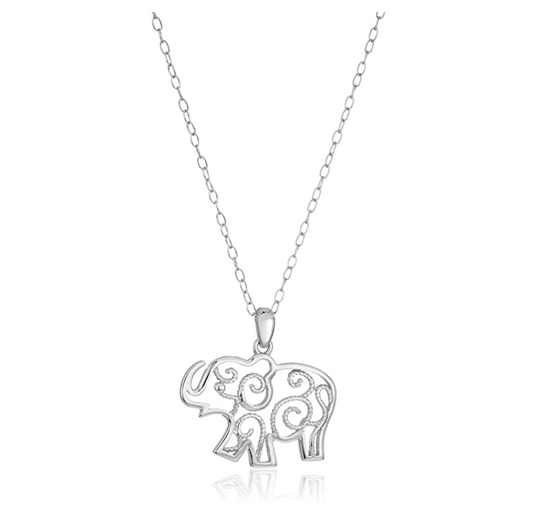 Filigree Elephant Pendant Necklace Elephant Jewelry Lucky Chain Gift 925 Sterling Silver 18in.
