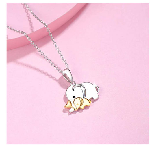 Baby Elephant Family Pendant Love Heart Necklace Elephant Jewelry Lucky Chain Gift 925 Sterling Silver 18in.