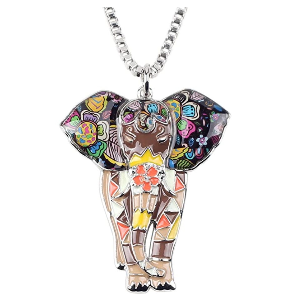 African Elephant Pendant Necklace Elephant Jewelry Lucky Chain Gift 18in.