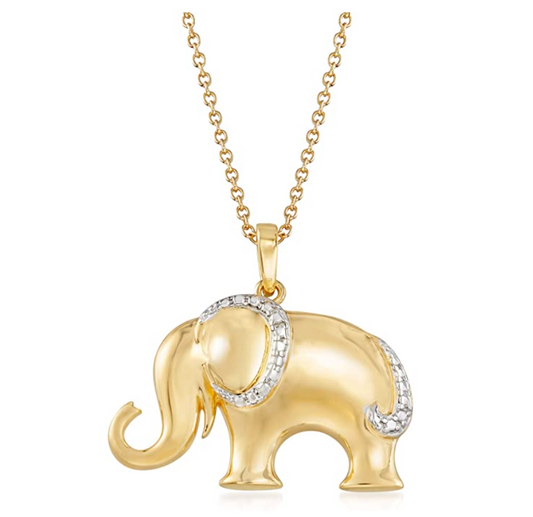 Simulated Diamond Elephant Pendant Necklace Elephant Jewelry Lucky Chain Gift Gold 925 Sterling Silver 18in.