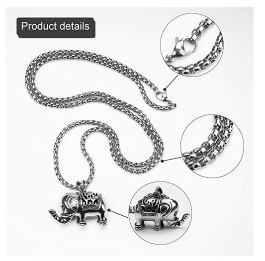 Elephant Necklace Elephant Pendant Jewelry Lucky Chain Gift Silver Color 24in.