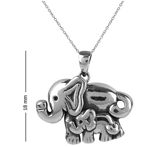 Elephant Family Charm Necklace Elephant Pendant Jewelry Lucky Chain Gift 925 Sterling Silver 18in.