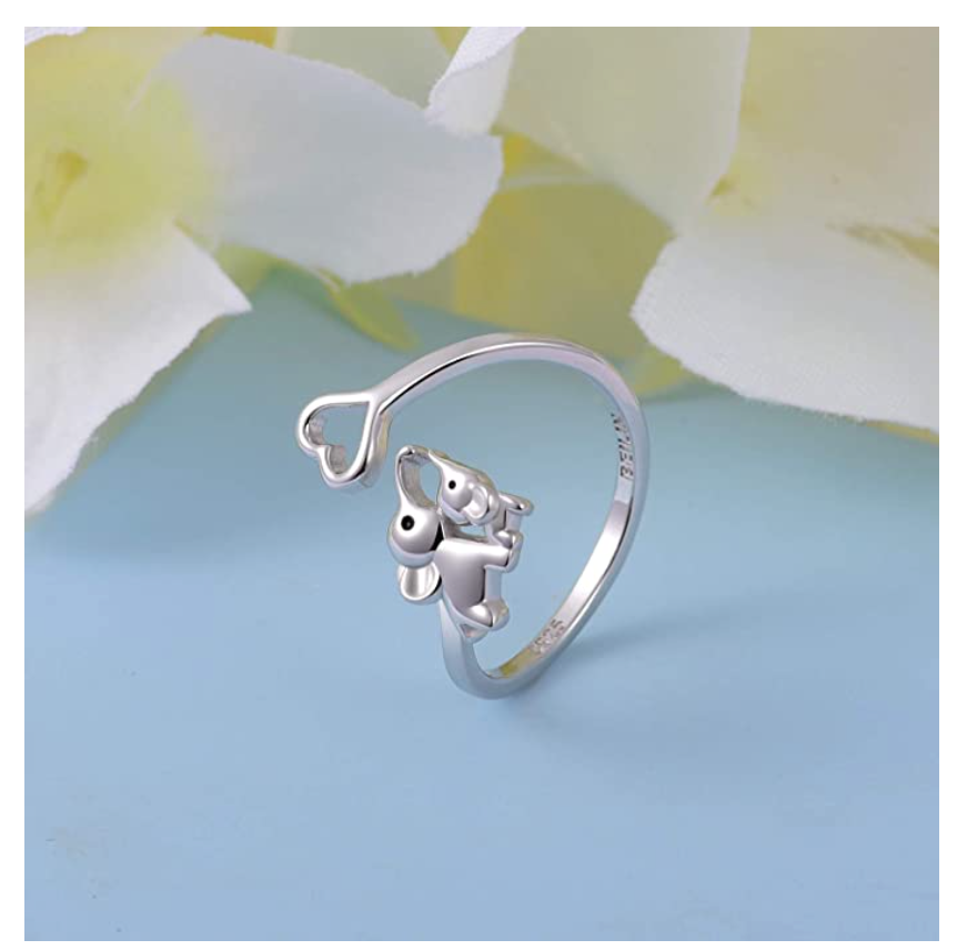 Elephant Ring Heart Love Elephant Jewelry Lucky Gift 925 Sterling Silver Adjustable Ring