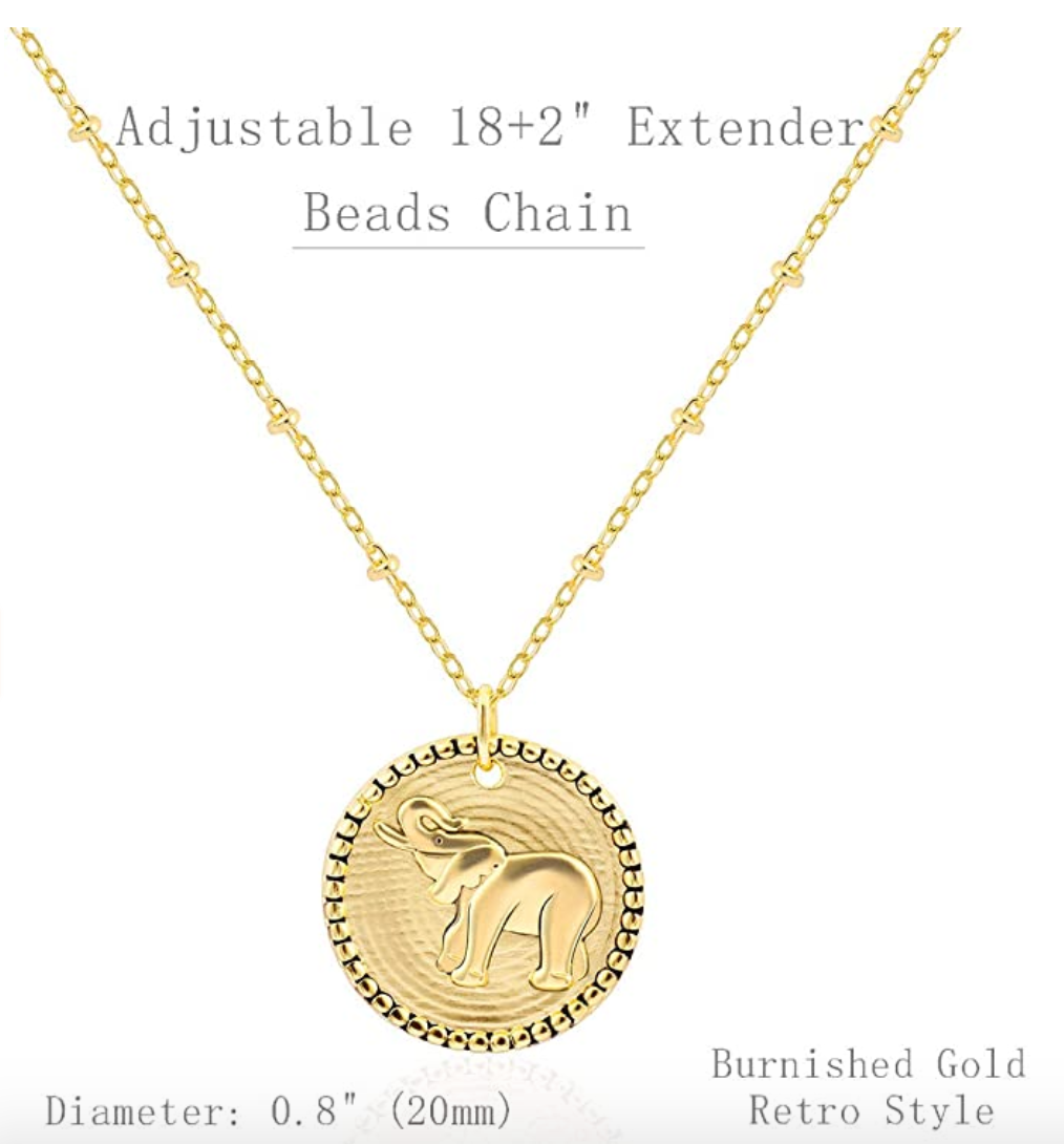 Elephant Medallion Necklace Elephant Pendant Jewelry Lucky Chain Gift Gold Color 18in.