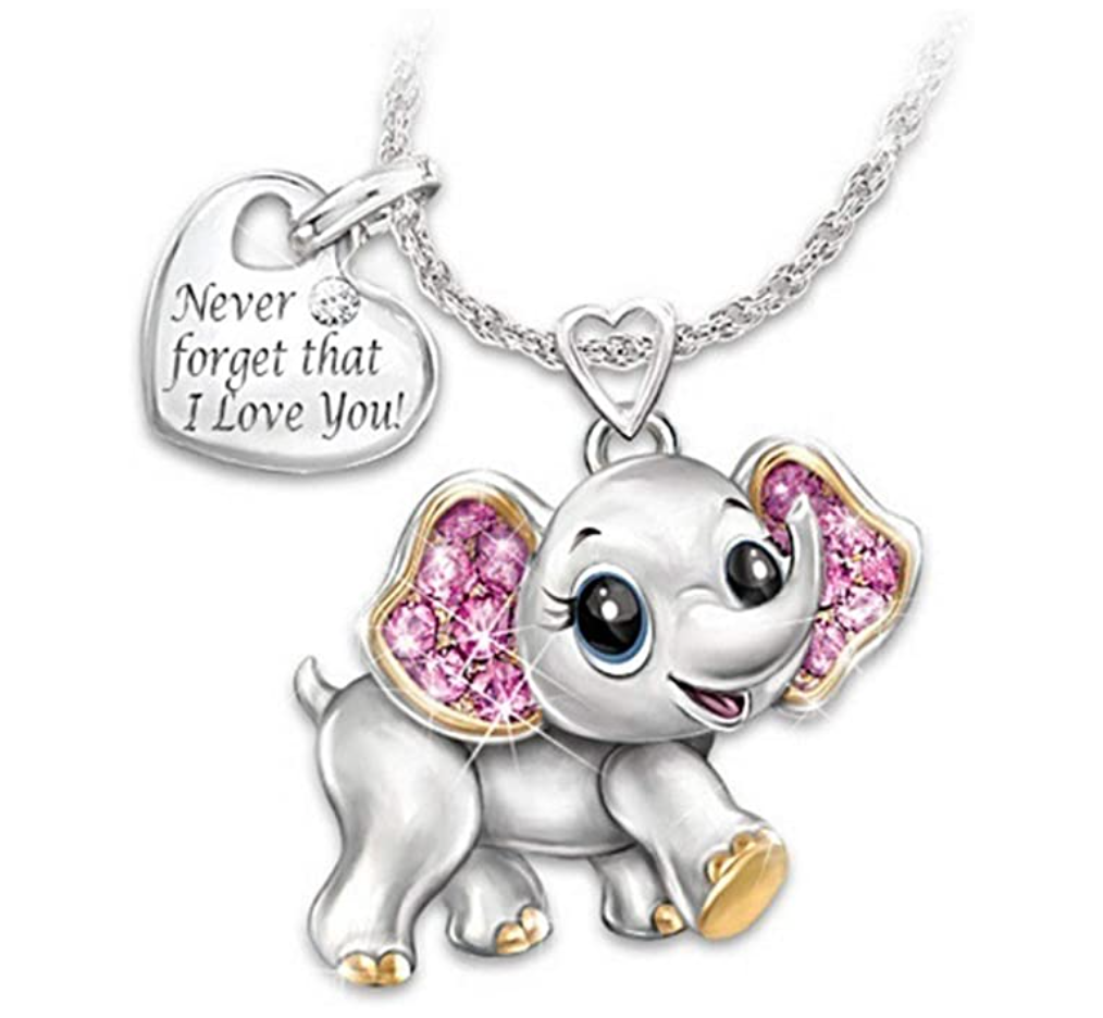 Elephant Heart Necklace Elephant Pendant Dumbo Jewelry Lucky Chain Gift Silver Color 18in.