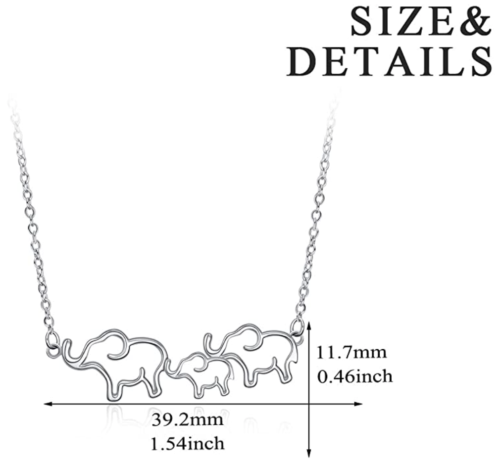 Elephant Family Necklace Elephant Pendant Jewelry Lucky Chain Gift Silver Color 18in.