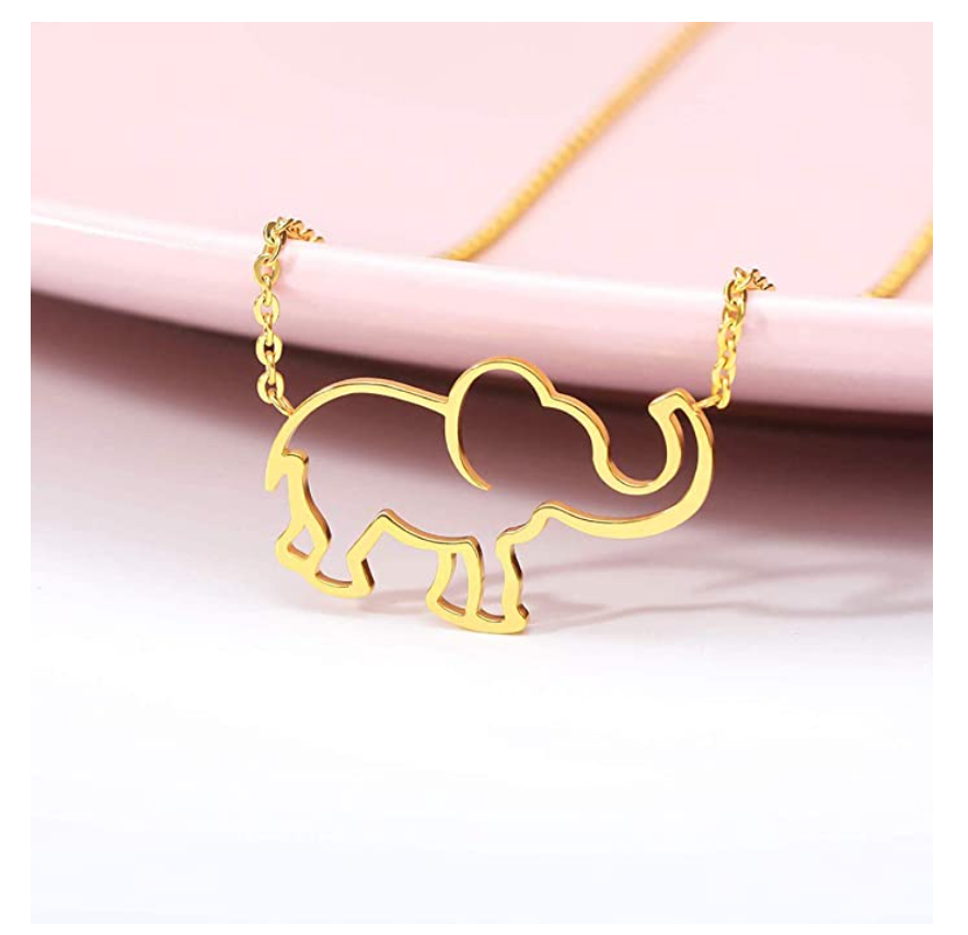 Good Luck Elephant  Necklace Elephant Pendant Jewelry Lucky Chain Gift Silver Gold Color 18in.
