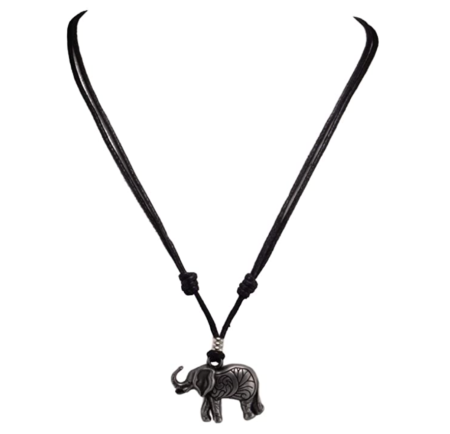 Rope Cord Elephant Necklace Elephant Pendant Jewelry Lucky Chain Gift Silver Color 18in.