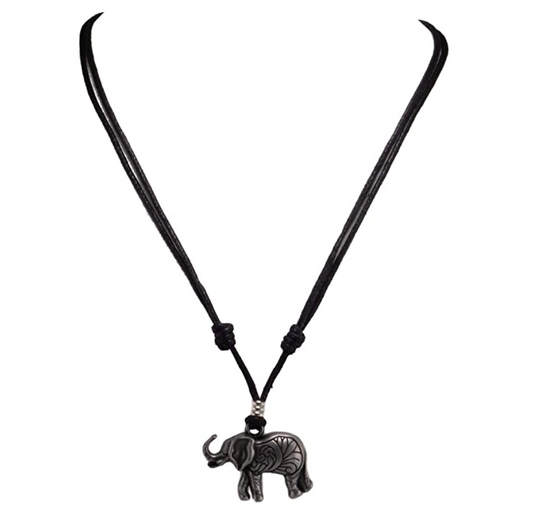 Antique Silver Elephant Pendant Rope Cord Necklace Elephant Jewelry Lucky Chain Charm 18in.