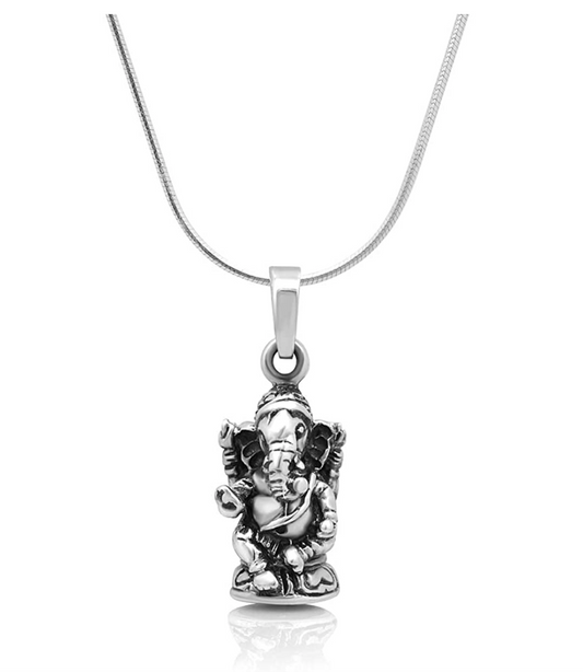 Ganesh Elephant Necklace Ganesha Pendant Jewelry Hindu Lucky Chain 925 Sterling Silver 18in.