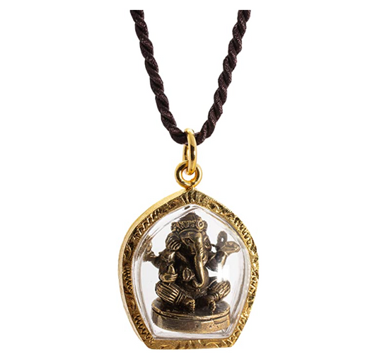 Lord Ganesh Necklace Ganapati Vinayaka Dakshi­nabhimukhi Murti Amulet Pendant Elephant Jewelry Hindu Lucky Chain Gold Color 18in.