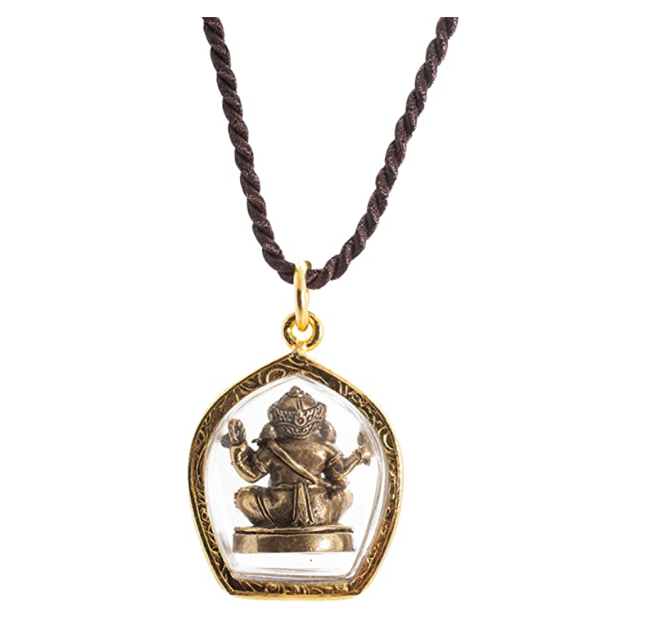 Lord Ganesh Necklace Ganapati Vinayaka Dakshi­nabhimukhi Murti Amulet Pendant Elephant Jewelry Hindu Lucky Chain Gold Color 18in.