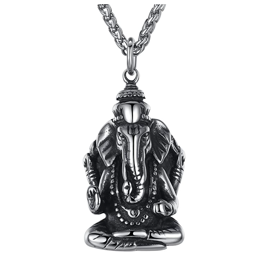 Lord Ganesh Necklace Ganesh God Pendant Elephant Jewelry Hindu Lucky Chain Silver Color 24in.