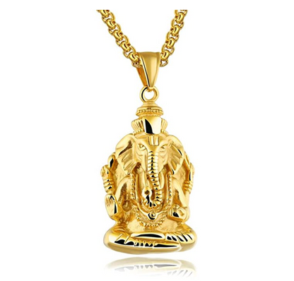 Ganesh God Pendant Lord Ganesh Necklace Elephant Jewelry Hindu Lucky Chain Gold Silver Color 24in.