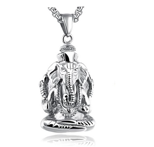 Ganesh God Pendant Lord Ganesh Necklace Elephant Jewelry Hindu Lucky Chain Gold Silver Color 24in.