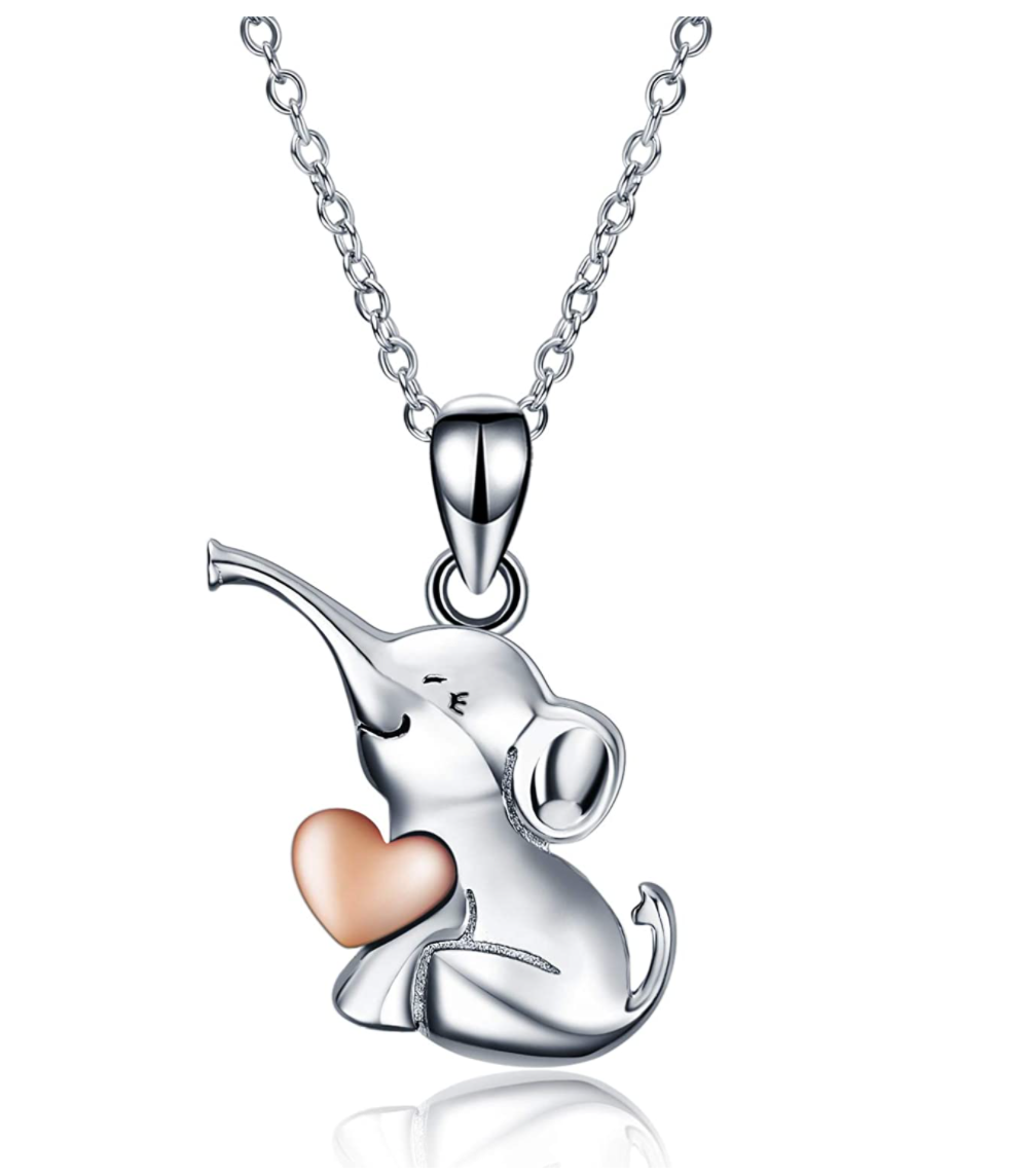 Cute Heart Elephant Necklace Love Elephant Pendant Jewelry Lucky Chain Gift 925 Sterling Silver Color 18in.
