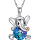 Blue & Purple Crystal Heart Elephant Necklace Love Elephant Pendant Jewelry Lucky Chain Gift 925 Sterling Silver Color 18in.