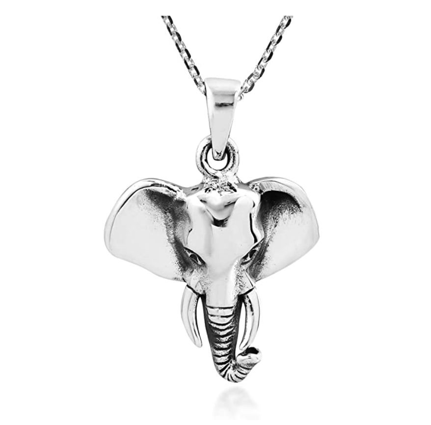 Safari Elephant Head Necklace Elephant Pendant Jewelry Lucky Chain Gift 925 Sterling Silver Color 18in.