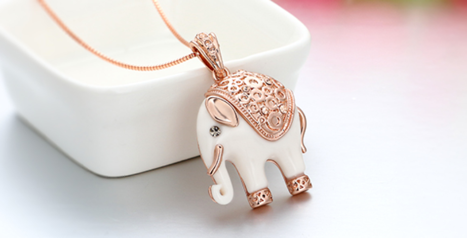 Simulated Diamond Elephant Necklace Elephant Pendant Jewelry Lucky Chain Gift Rose Gold Color 18in.