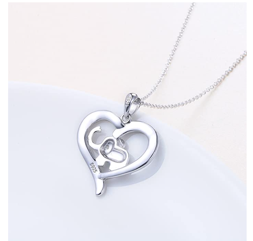 Always In My Heart 925 Sterling Silver Heart Elephant Family Necklace Baby Elephant Pendant Jewelry Lucky Simulated Diamond Chain 18in.