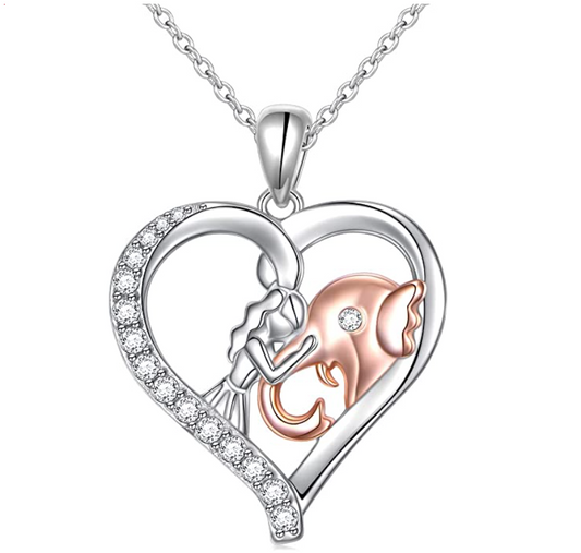Heart Elephant Love Necklace Elephant Pendant Jewelry Lucky Simulated Diamond Chain 925 Sterling Silver 18in.
