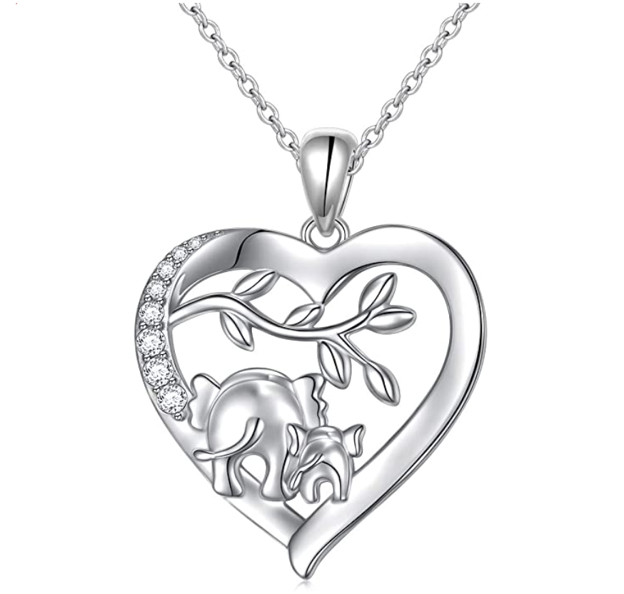 Mother & Baby Family Elephant Love Necklace Heart Elephant Pendant Jewelry Lucky Simulated Diamond Chain 925 Sterling Silver 18in.