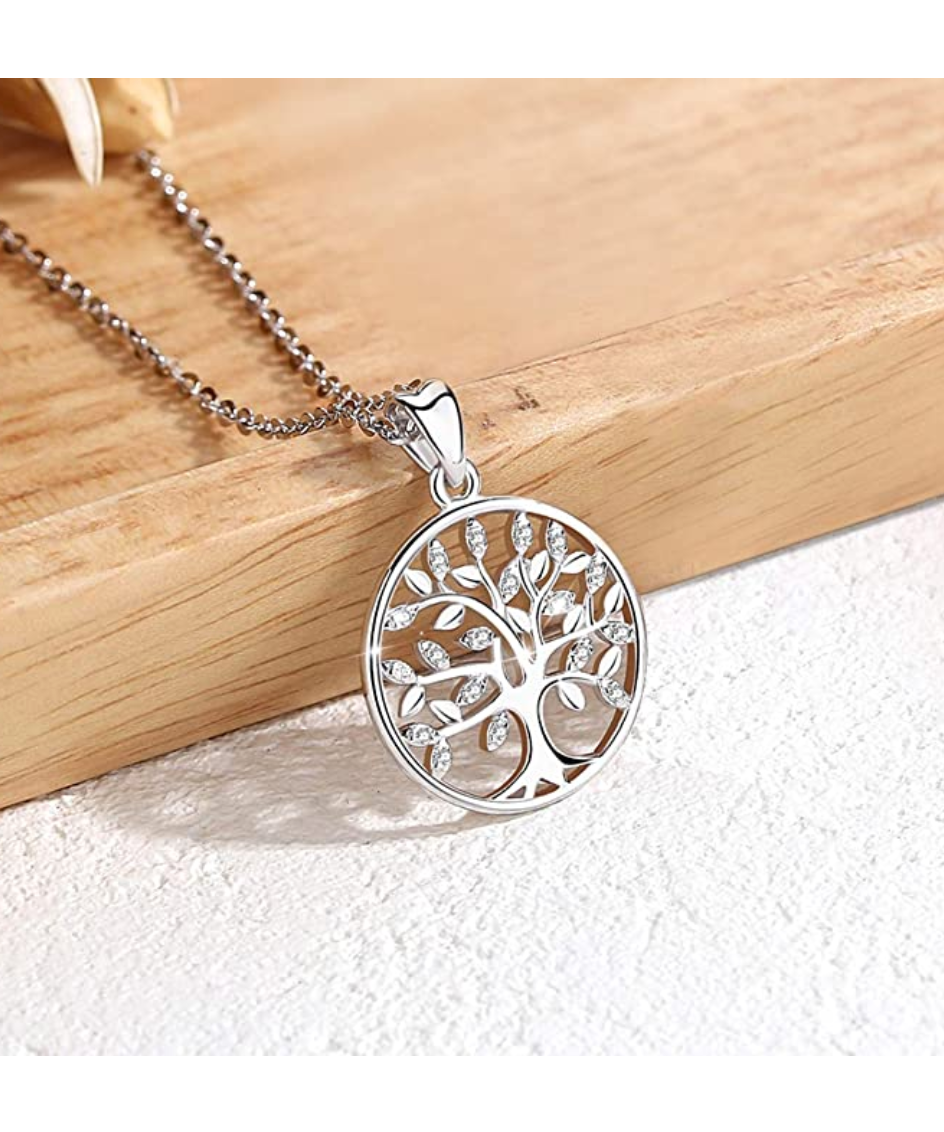 Tree of Life Necklace Medallion Tree of Life Pendant Jewelry Lucky Simulated Diamond Chain 925 Sterling Silver 18in.