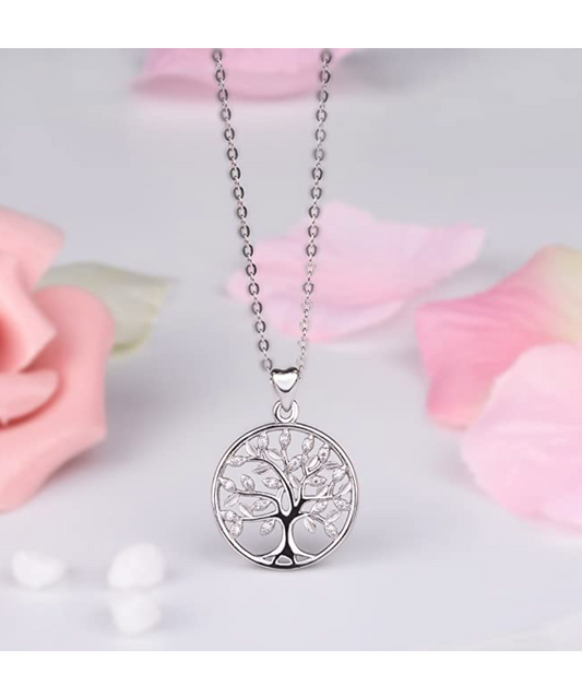 Tree of Life Necklace Medallion Tree of Life Pendant Jewelry Lucky Simulated Diamond Chain 925 Sterling Silver 18in.