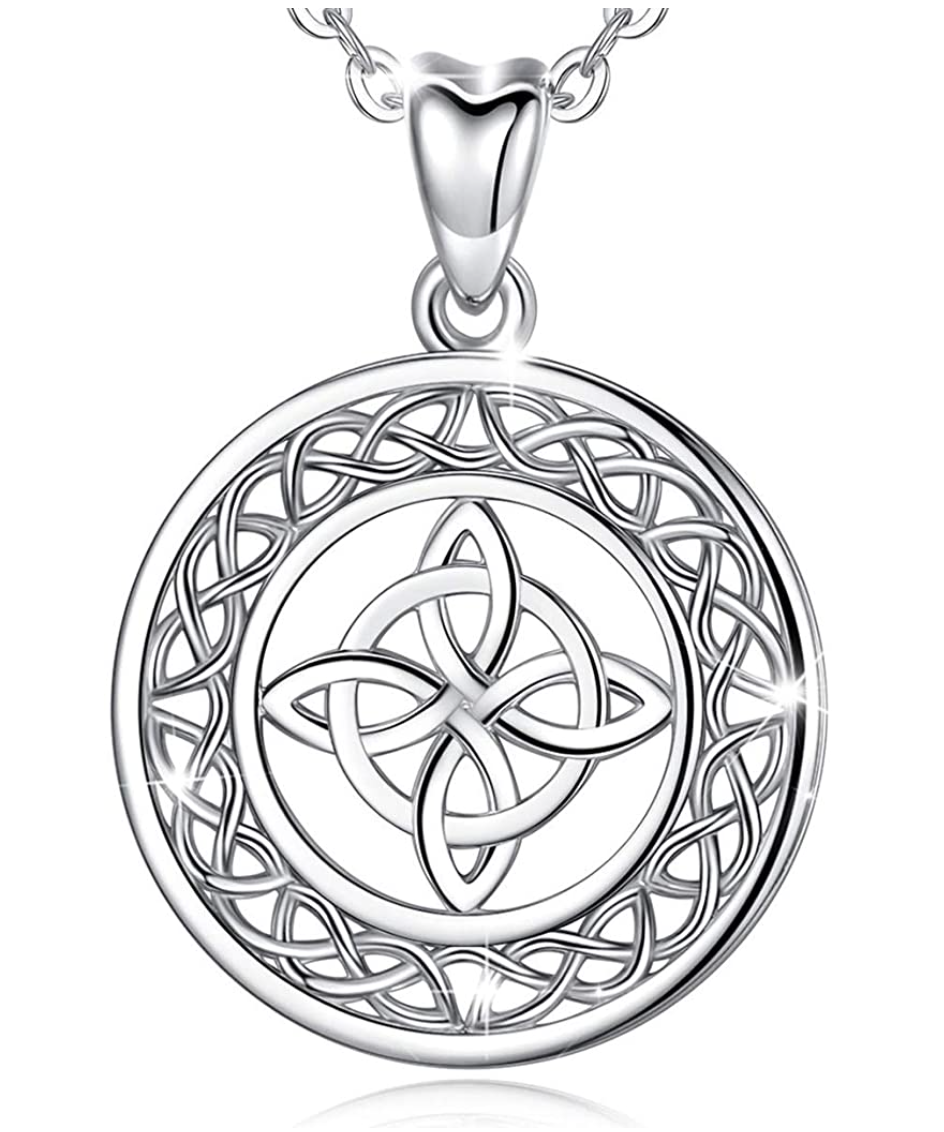 Celtic Knot Necklace Medallion Celtic Knot Cross Pendant Jewelry Luck Chain 925 Sterling Silver 18in.