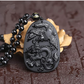 Dragon Phoenix Necklace Black Obsidian Chinese Dragon Pendant Chinese Japanese Jewelry Asian Oriental Lucky Bead Chain Chord Gift 22in.