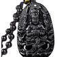 Buddha Necklace Black Obsidian Buddhist Pendant Chinese Japanese Jewelry Asian Oriental Lucky Bead Chain Chord Gift 22in.