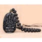 Buddha Necklace Black Obsidian Buddhist Pendant Chinese Japanese Jewelry Asian Oriental Lucky Bead Chain Chord Gift 22in.