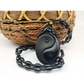 Yin Yang Necklace Black Obsidian Tai Ji Pendant Chinese Japanese Jewelry Asian Oriental Lucky Bead Chain Chord Gift 22in.