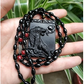 Tiger Necklace Black Obsidian Tiger Pendant Chinese Japanese Jewelry Asian Oriental Lucky Bead Chain Chord Gift 22in.