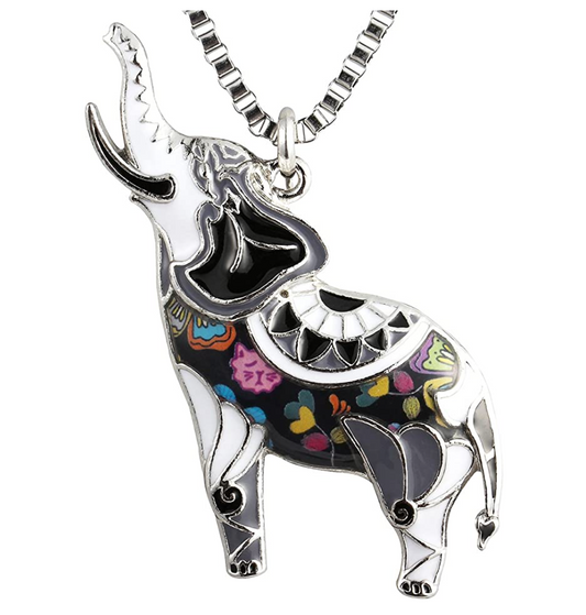 Colorful African Elephant Pendant Necklace Elephant Jewelry Lucky Chain Gift 18in.