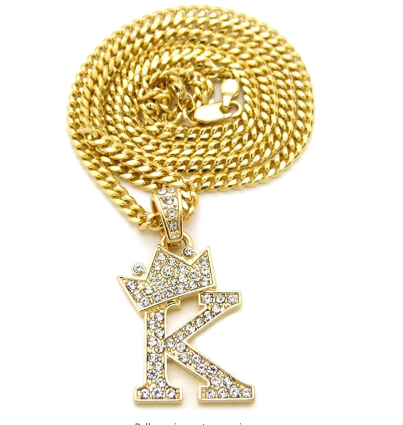 Custom Name Crown Letter Necklace Gold Color Metal Alloy Simulated Diamond Rope Hip Hop Jewelry King Letter Pendant